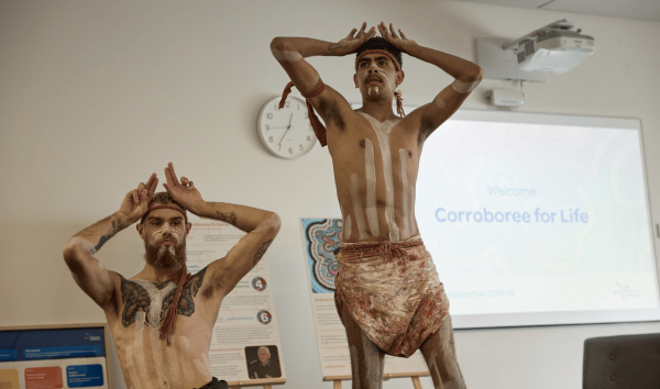 two men performing traditional Aboriginal dance