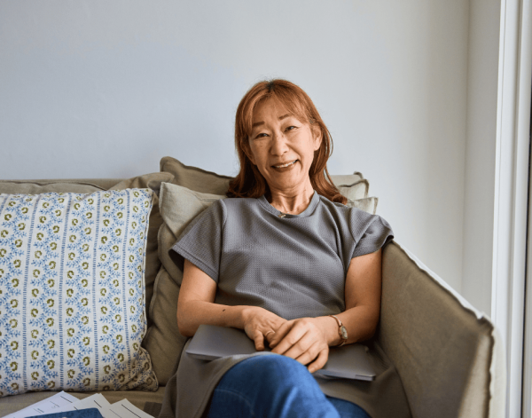 woman sitting on a couch